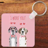 I Woof you Great Dane Hunde Pink Red Schlüsselanhänger (Rückseite)