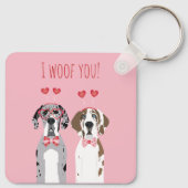 I Woof you Great Dane Hunde Pink Red Schlüsselanhänger (Rückseite)