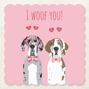 I Woof you Great Dane Hunde Pink Red Untersetzer