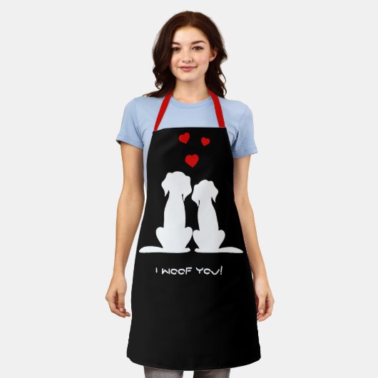 I woof you Modern Niedlich Dog Couple Valentine's Schürze (Getragen)