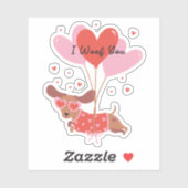 I Woof You Niedlich Dackel Hund Red Heart Balloons Aufkleber (Blatt)