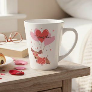 I Woof You Niedlich Dackel Hund Red Heart Balloons Milchtasse