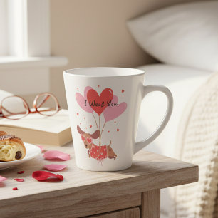 I Woof You Niedlich Dackel Hund Red Heart Balloons Milchtasse