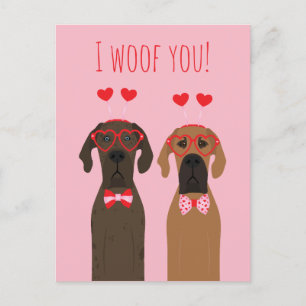 I Woof You Valentinstag Great Dane Hunde Postkarte