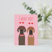 I Woof You Valentinstag Great Dane Hunde Postkarte (Stehend Vorderseite)