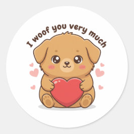 I Woof You Very Much Cute Dog Puppy Valentine Runder Aufkleber
