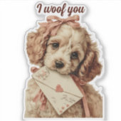 I woof you Vintage Pup Valentine's Day Aufkleber (Vorderseite)