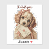 I woof you Vintage Pup Valentine's Day Aufkleber (Blatt)