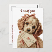 I woof you Vintage Pup Valentine's Day Postkarte (Vorne/Hinten)