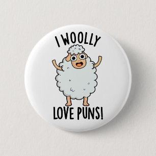 I Wooly Liebe Puns Funny Sheep Puff Button