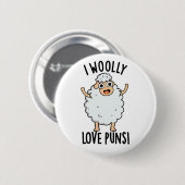 I Wooly Liebe Puns Funny Sheep Puff Button (Vorne & Hinten)