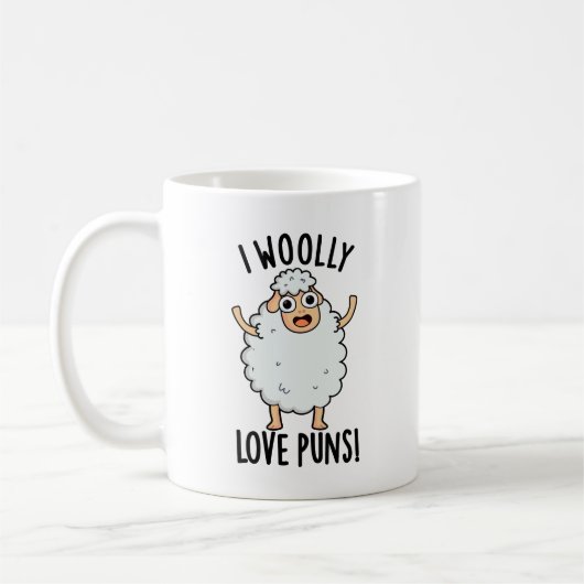I Wooly Liebe Puns Funny Sheep Puff Kaffeetasse (Links)