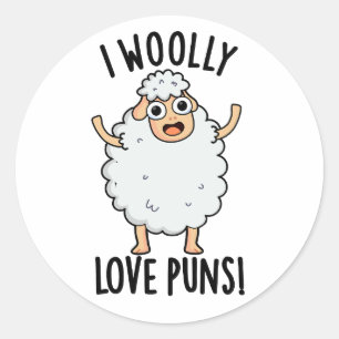 I Wooly Liebe Puns Funny Sheep Puff Runder Aufkleber