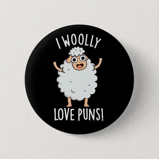 I Wooly Liebe Puns Funny Sheep Pun Dark BG Button (Vorderseite)