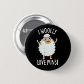 I Wooly Liebe Puns Funny Sheep Pun Dark BG Button (Vorne & Hinten)