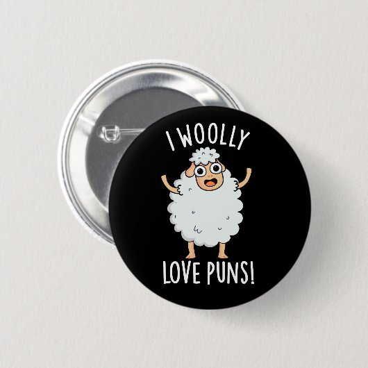 I Wooly Liebe Puns Funny Sheep Pun Dark BG Button (Vorne & Hinten)
