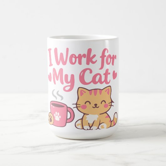 I Work for My Cat – Cute Kawaii Cat Design Kaffeetasse (Mittel)