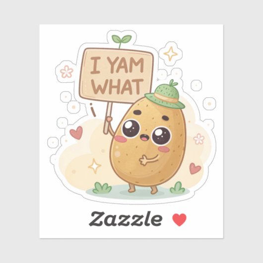 I Yam What I Yam | Cute Punny Potato Character Sti Aufkleber (Blatt)