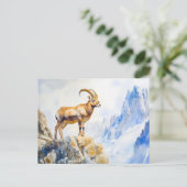 Ibex in den Alpen Aquarellmalerei Postkarte (Stehend Vorderseite)