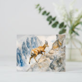 Ibex in den Alpen Aquarellmalerei Postkarte (Stehend Vorderseite)