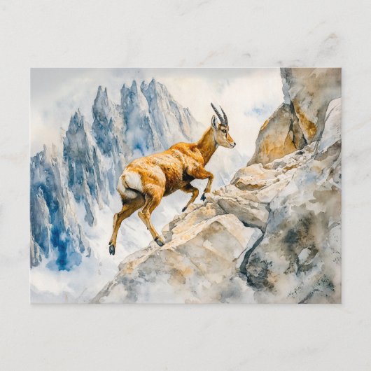 Ibex in den Alpen Aquarellmalerei Postkarte (Vorderseite)