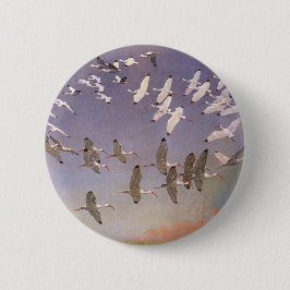 Ibis-Fliegen über Feuchtgebiete, Vintage Vögel Button