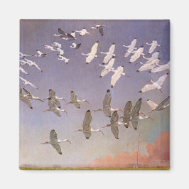 Ibis-Fliegen über Feuchtgebiete, Vintage Vögel Magnet