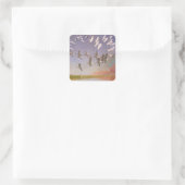 Ibis-Fliegen über Feuchtgebiete, Vintage Vögel Quadratischer Aufkleber (Tasche)