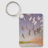 Ibis-Fliegen über Feuchtgebiete, Vintage Vögel Schlüsselanhänger (Vorderseite)