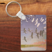Ibis-Fliegen über Feuchtgebiete, Vintage Vögel Schlüsselanhänger (Vorderseite)