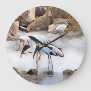 IBIS u. hölzerne Störche Große Wanduhr