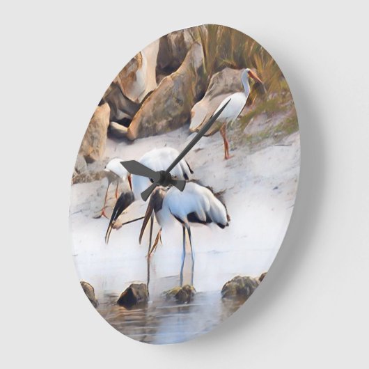 Ibis & Wood Storks Große Wanduhr (Winkel)