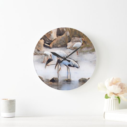 Ibis & Wood Storks Große Wanduhr (Zuhause)
