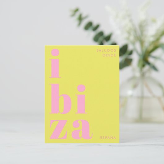 Ibiza España Moderne Typografie rosa grüne Postkar Postkarte (Stehend Vorderseite)
