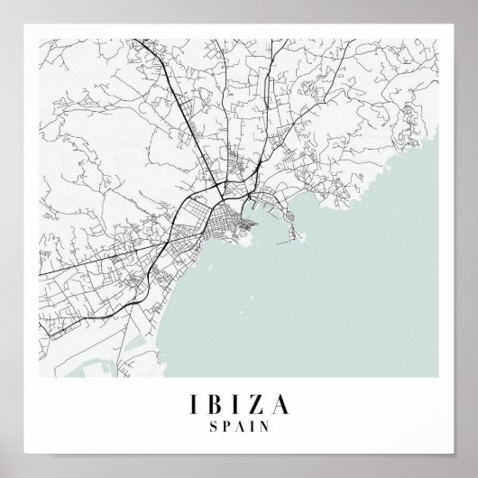 Ibiza Spain Blue Water Street Karte Poster (Vorne)