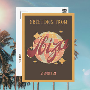 Ibiza Spain Disco Ball Retro Vintage Postkarte