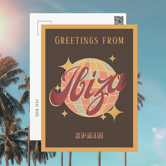 Ibiza Spain Disco Ball Retro Vintage Postkarte