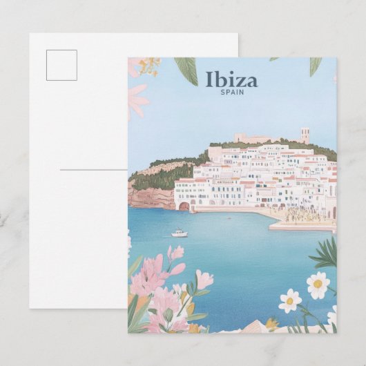 Ibiza Spain Gouache Paint Illustration Travel Postkarte (Vorne/Hinten)