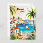 Ibiza Spain Reisen Aquarellkunst Postkarte (Vorne/Hinten)