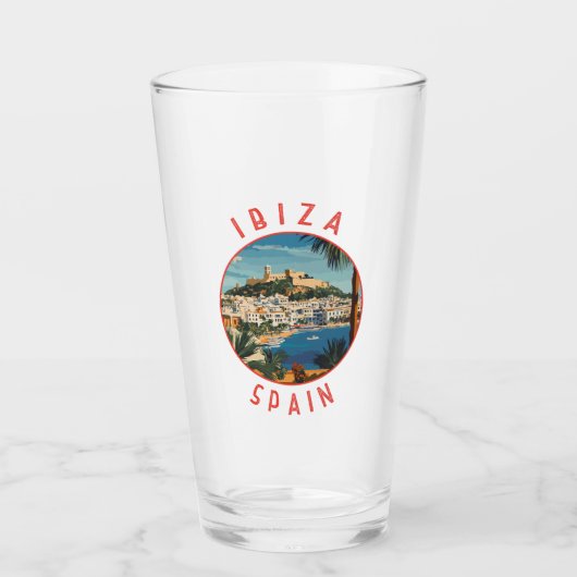 Ibiza Spain Retro Distressed Circle Glas (Vorderseite)