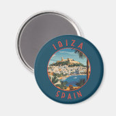 Ibiza Spain Retro Distressed Circle Magnet (Vorderseite/Rückseite)