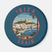 Ibiza Spain Retro Distressed Circle Magnet (Vorne)