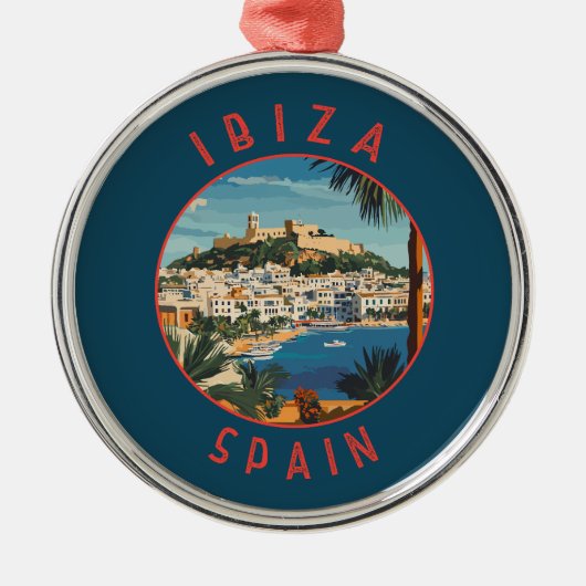 Ibiza Spain Retro Distressed Circle Ornament Aus Metall (Vorne)