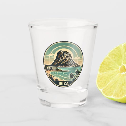 Ibiza Spanien Felsen Es Vedra Abzeichen Schnapsglas (Vorderseite)