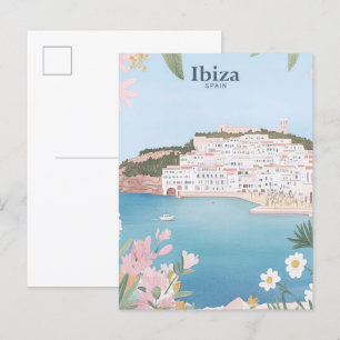 Ibiza Spanien Gouache-Mal-Illustration Reise Postkarte