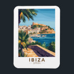 Ibiza Spanien Illustration Reisen Vintag Magnet<br><div class="desc">Ibiza retro Vektor Reise Design. Ibiza ist eine der Balearen Inseln, ein Archipel von Spanien im Mittelmeer.</div>