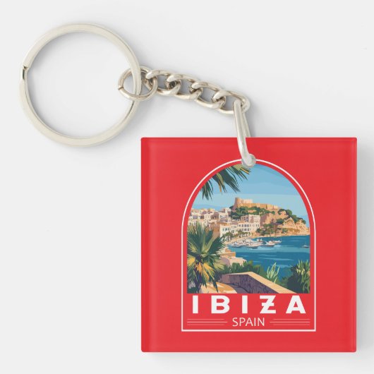 Ibiza Spanien Illustration Reisen Vintag Schlüsselanhänger (Vorderseite)