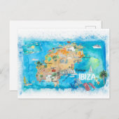 Ibiza Spanien Illustrierte Karte mit Sehenswürdigk (Vorne/Hinten)