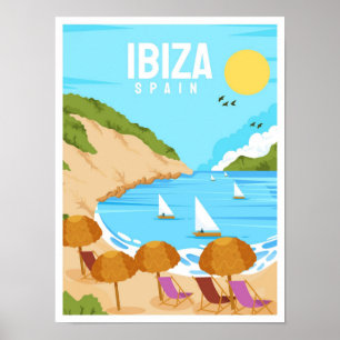 Ibiza Spanien Kunst Vintage Reise Illustration Poster