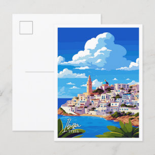 Ibiza Spanien Kunst Vintage-Reiseillustration Postkarte